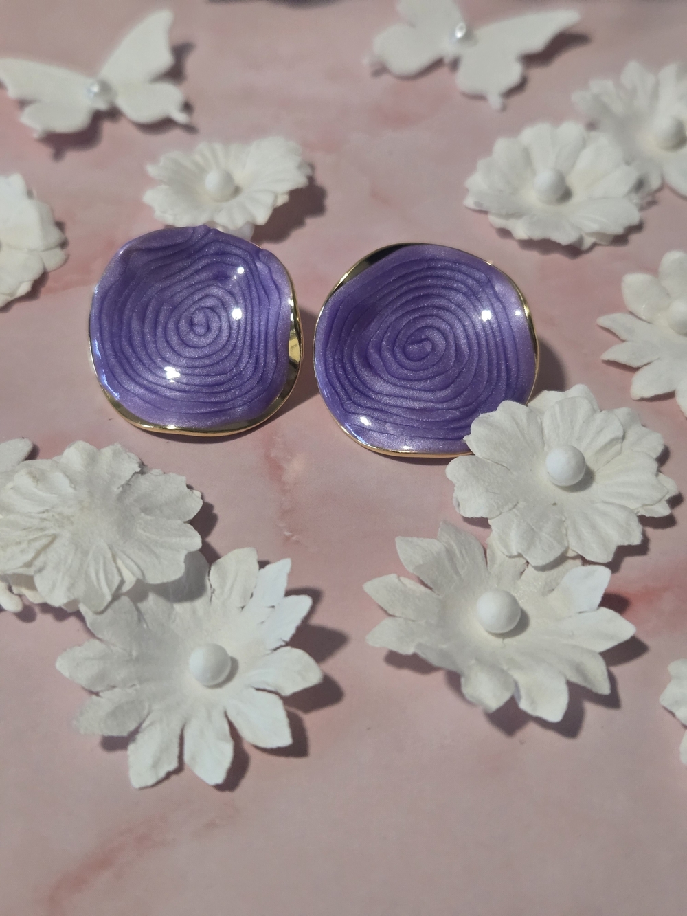 Get both pairs for 10$ Purple Swirl Enamel Stud Earrings with Gold Trim